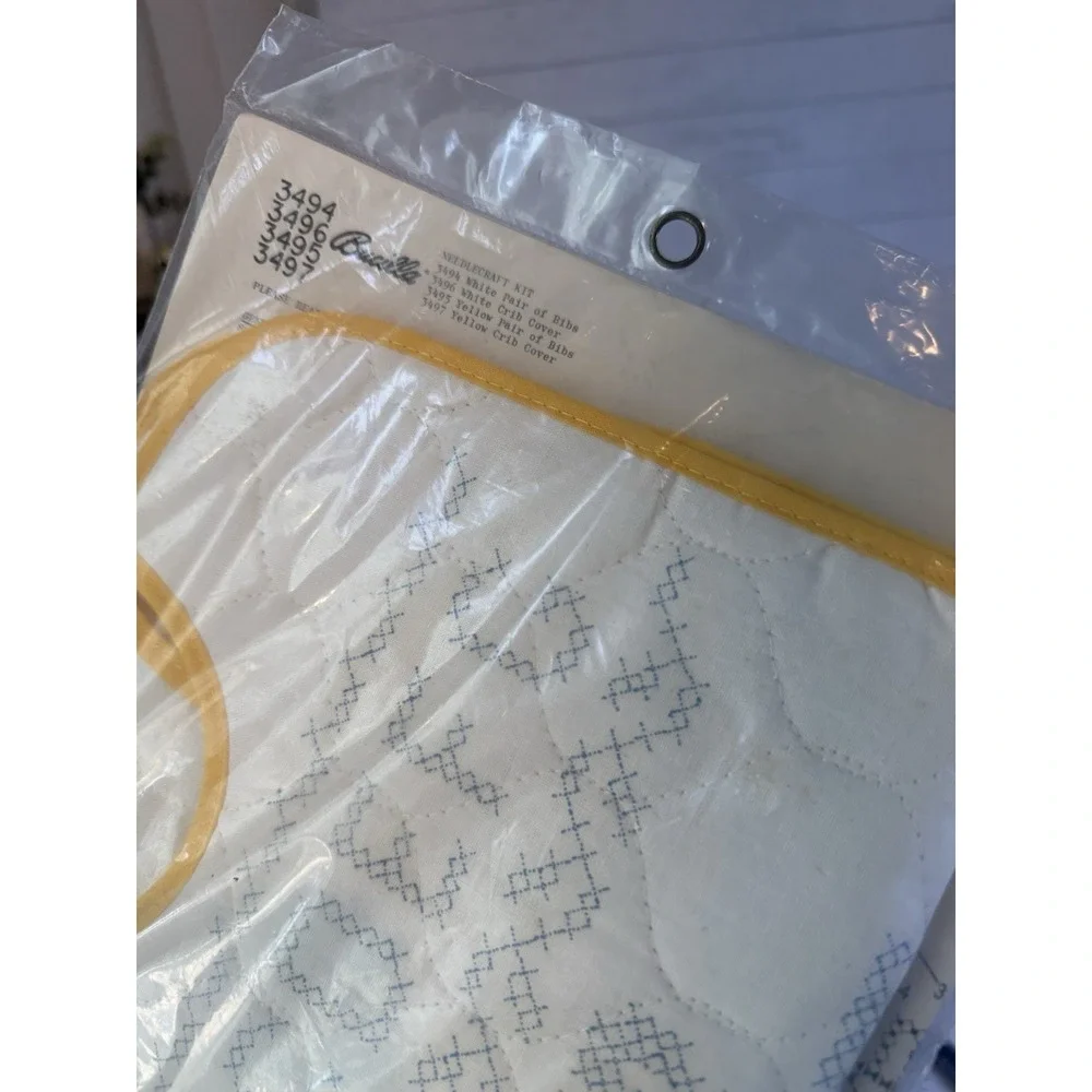 Vintage Bucilla Needlecraft Kit 3494 Stamped Cross Stitch Baby Bibs